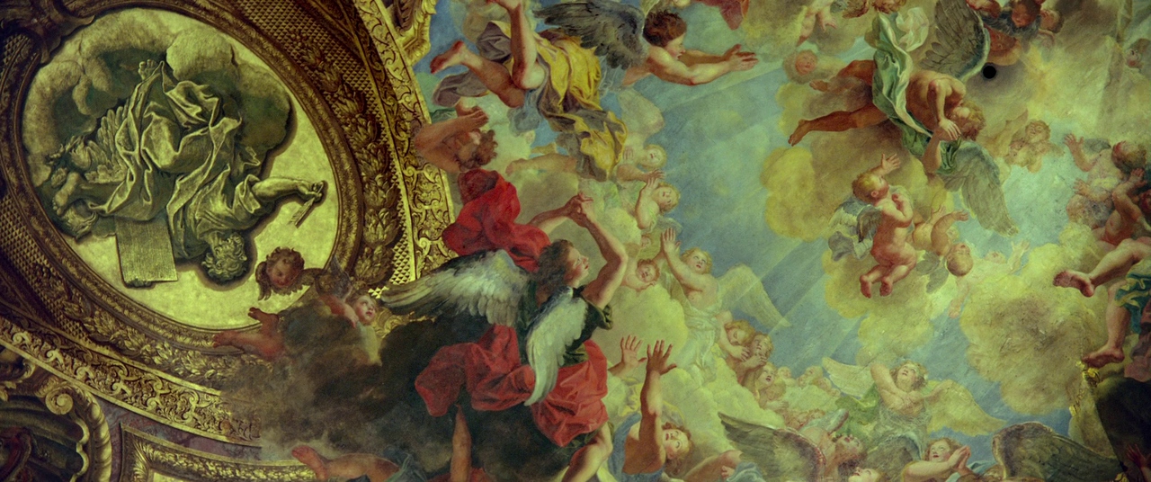 Ornate painted ceiling shown in Baraka